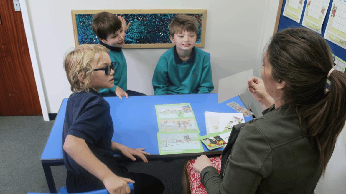 Yewstock - Teacher showing card to a small group
